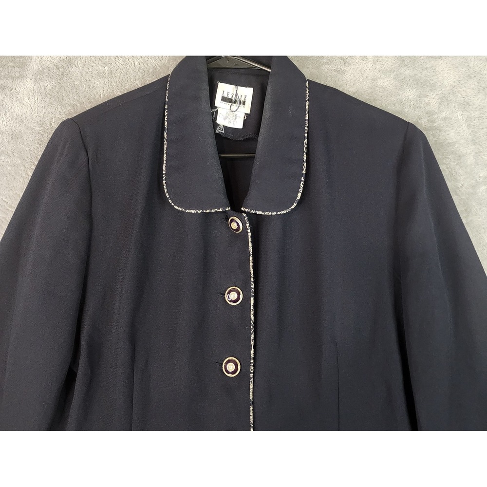 Leslie Fay Blazer Womens 8 Black Button Front Patterned Trim Vintage Jacket - Picture 6 of 12